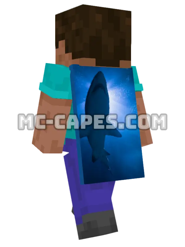 Shark Silhouette Minecraft cape worn on a player, seen from behind