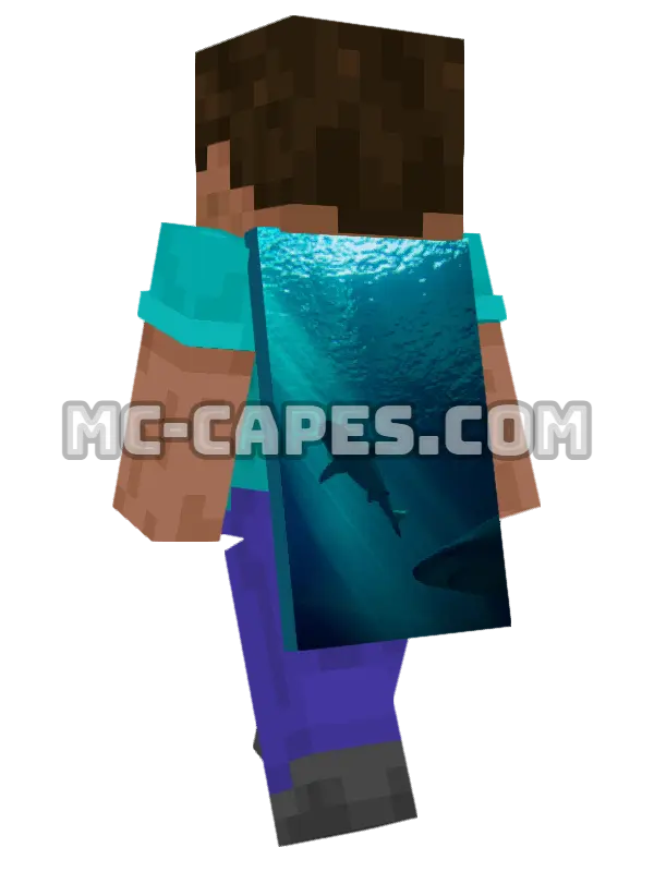 Shark Silhouette Minecraft cape worn on a player, seen from behind