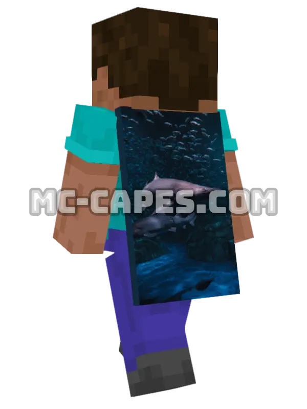 Sharks in Aquarium Minecraft cape worn on a player, seen from behind