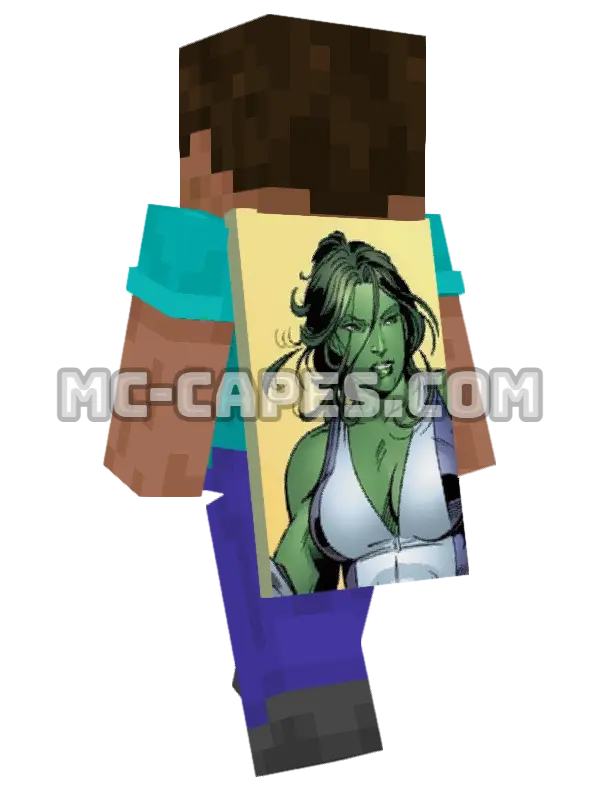 She-Hulk Minecraft cape worn on a player, seen from behind