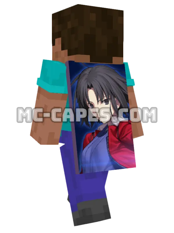 Shiki Ryougi Minecraft cape worn on a player, seen from behind
