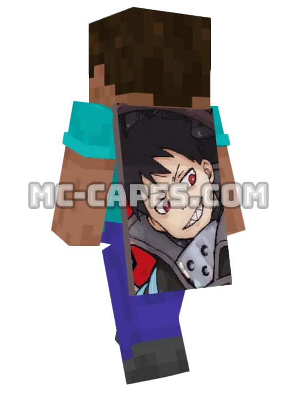 Shinra Kusakabe Minecraft cape worn on a player, seen from behind