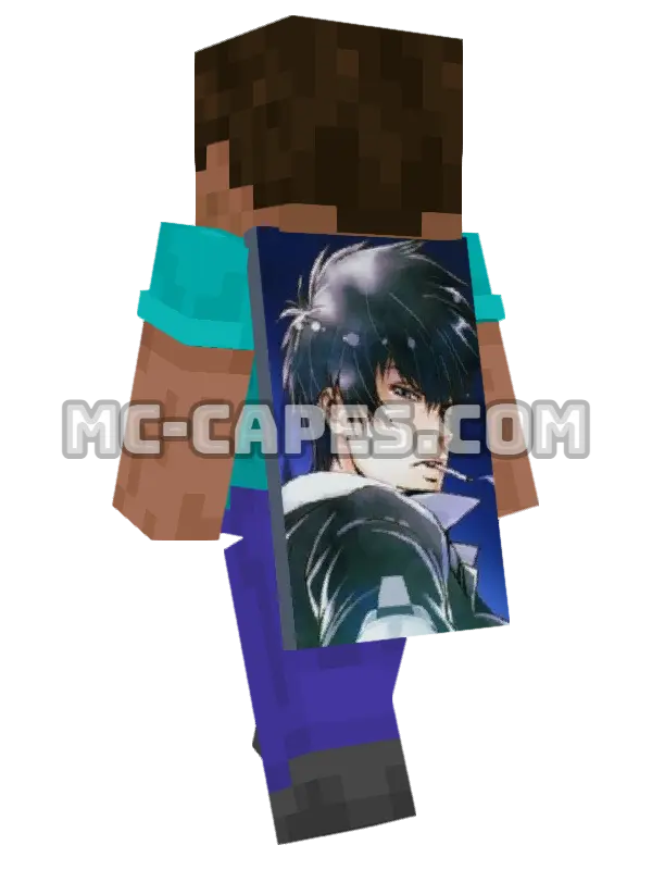 Shinya Kougami Minecraft cape worn on a player, seen from behind