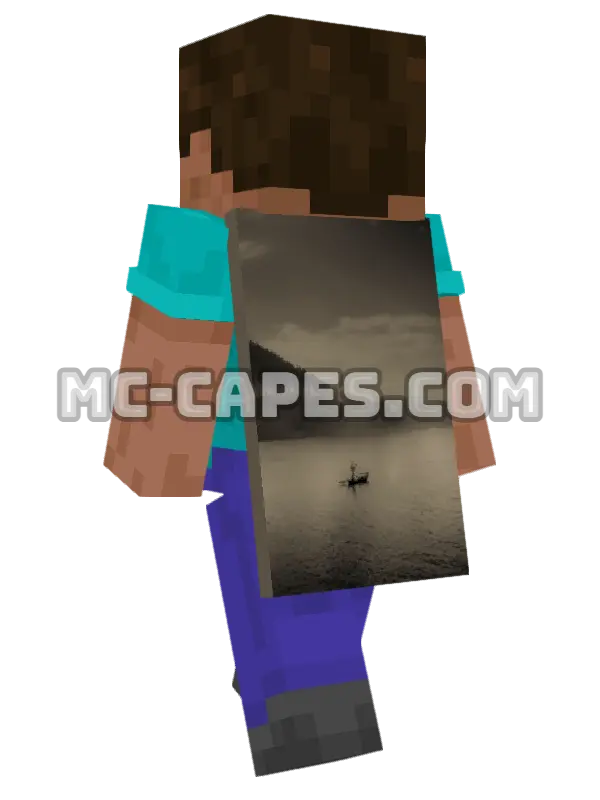 Ship in Fog Lake Minecraft cape worn on a player, seen from behind