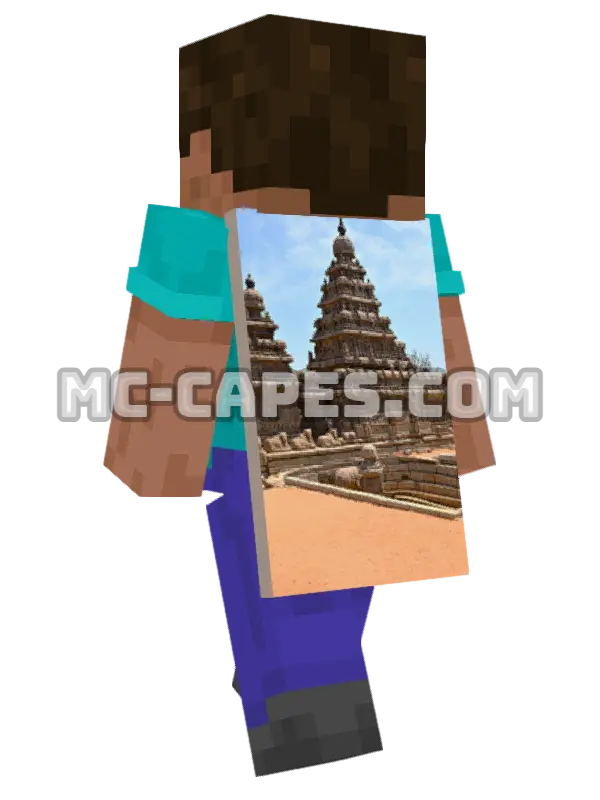 Shore Temple Minecraft cape worn on a player, seen from behind