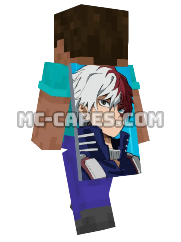 Shouto Todoroki Minecraft cape worn on a player, seen from behind