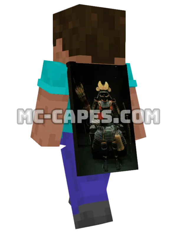 Sitting Samurai Minecraft cape worn on a player, seen from behind