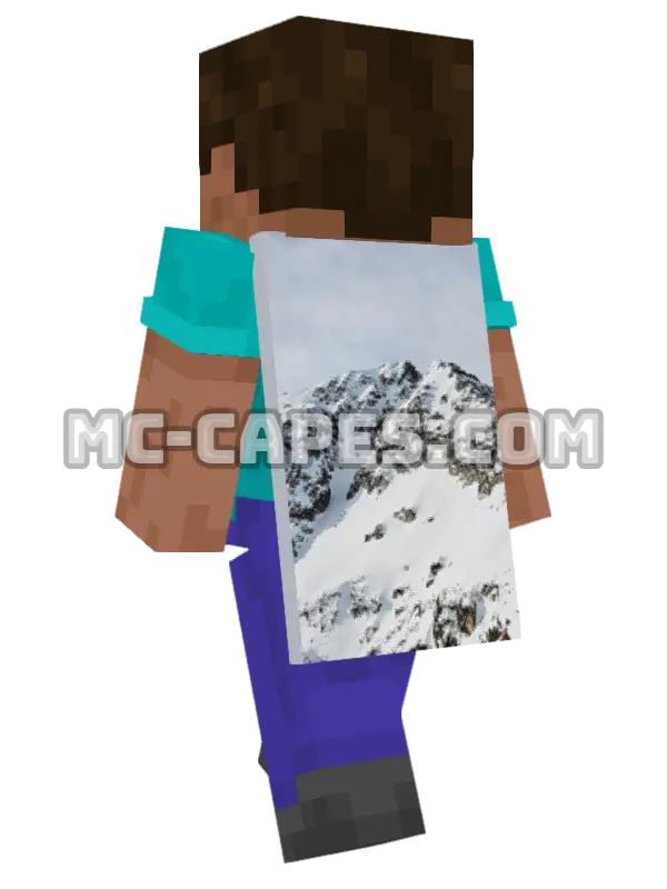 Skiing Mountain Minecraft cape worn on a player, seen from behind