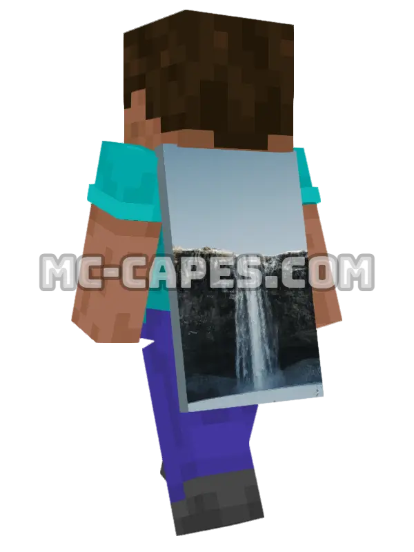 Sky Waterfall Minecraft cape worn on a player, seen from behind