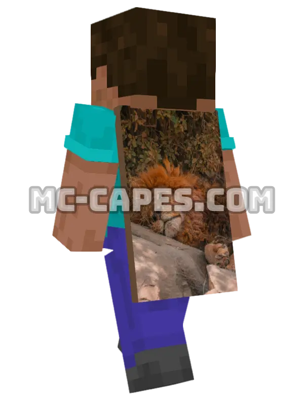 Sleeping Lion Minecraft cape worn on a player, seen from behind