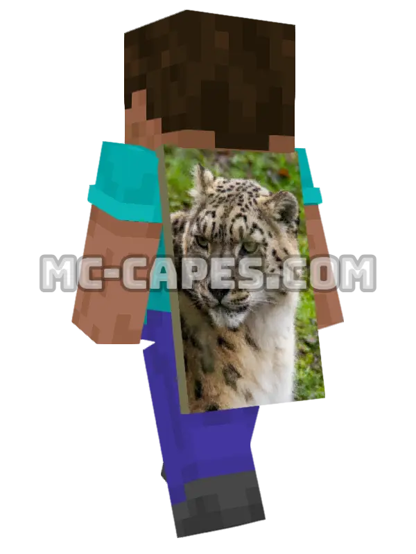 Snow Leopard Face Minecraft cape worn on a player, seen from behind