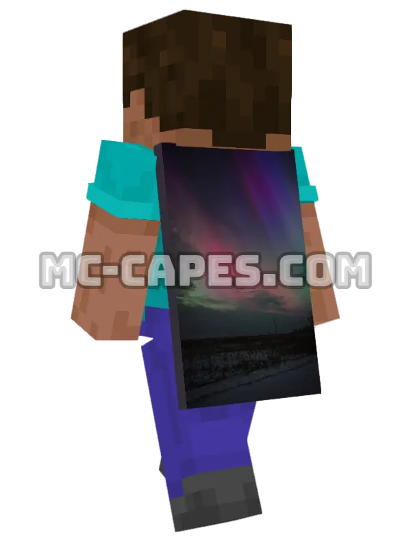 Snowy Aurora Minecraft cape worn on a player, seen from behind