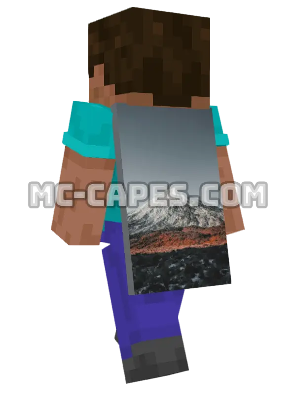 Snowy Cone Mountain Minecraft cape worn on a player, seen from behind