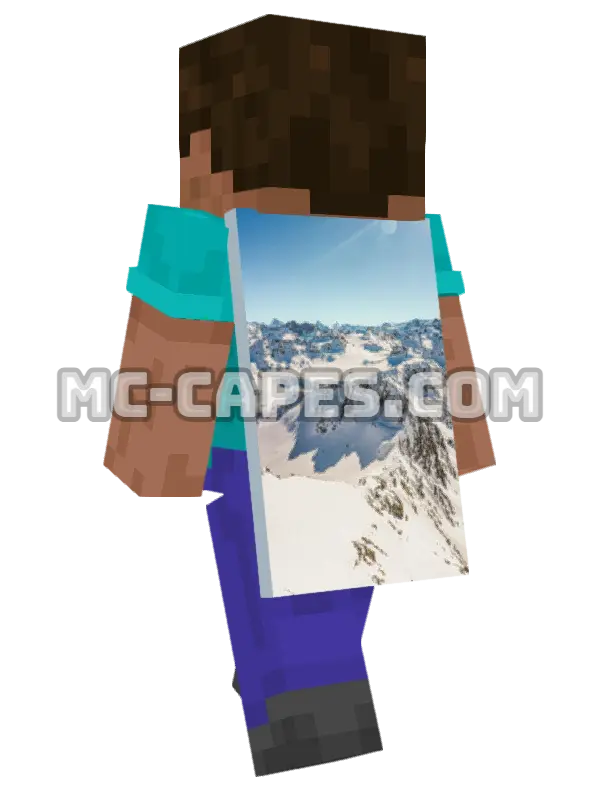 Snowy Mountain Minecraft cape worn on a player, seen from behind