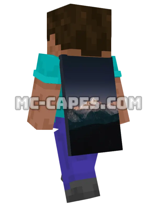 Snowy Mountain Day Minecraft cape worn on a player, seen from behind