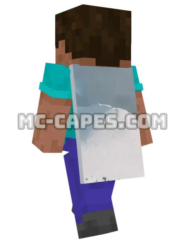 Snowy Mountain Minecraft cape worn on a player, seen from behind