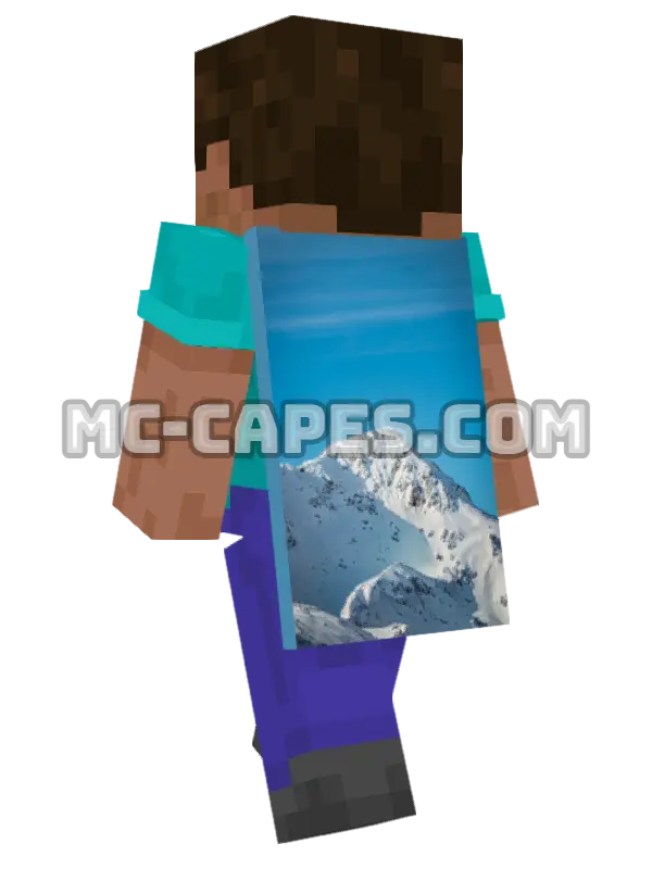 Snowy Mountain Peak Minecraft cape worn on a player, seen from behind