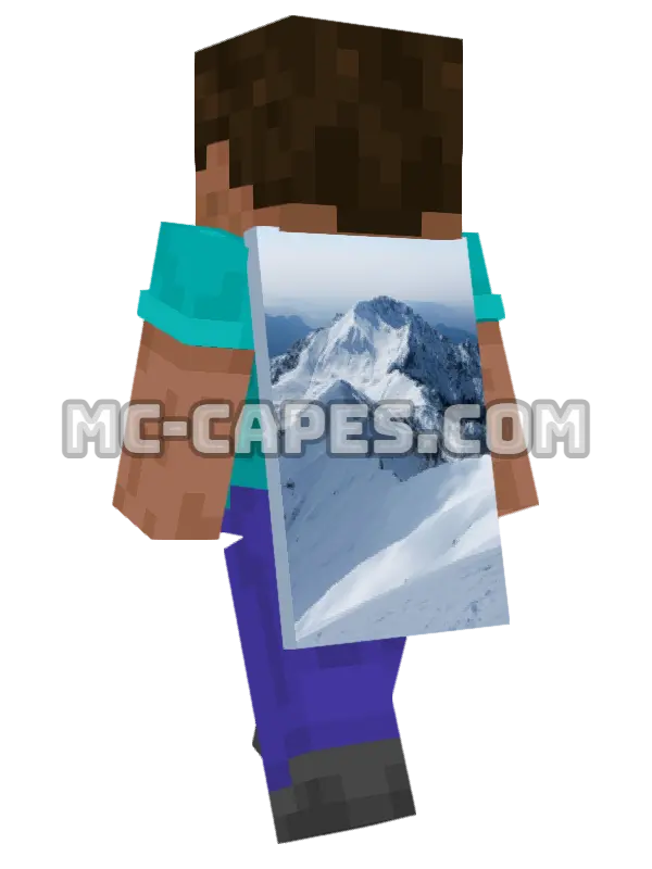 Snowy Mountain Peaks Minecraft cape worn on a player, seen from behind