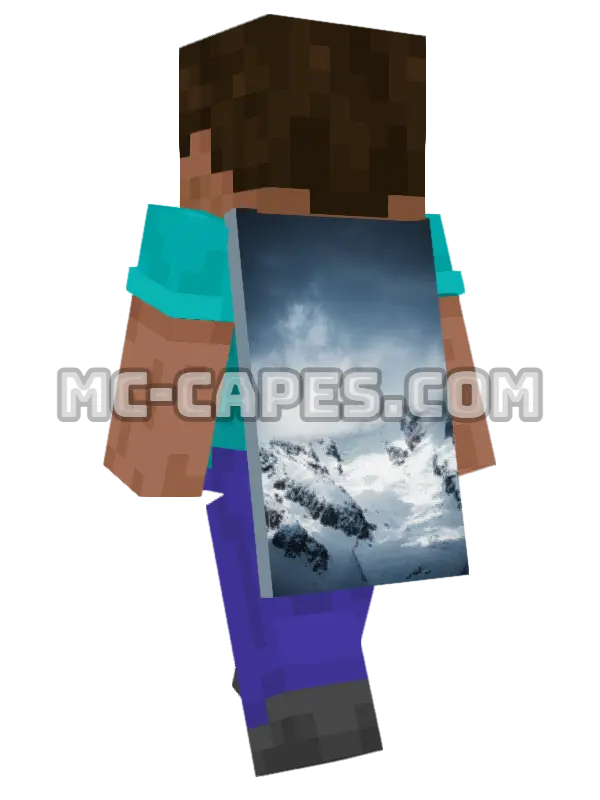 Snowy Mountains Minecraft cape worn on a player, seen from behind