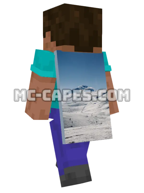 Snowy Mountains Minecraft cape worn on a player, seen from behind