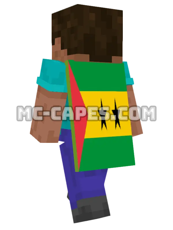 São Tomé and Príncipe Flag Minecraft cape worn on a player, seen from behind