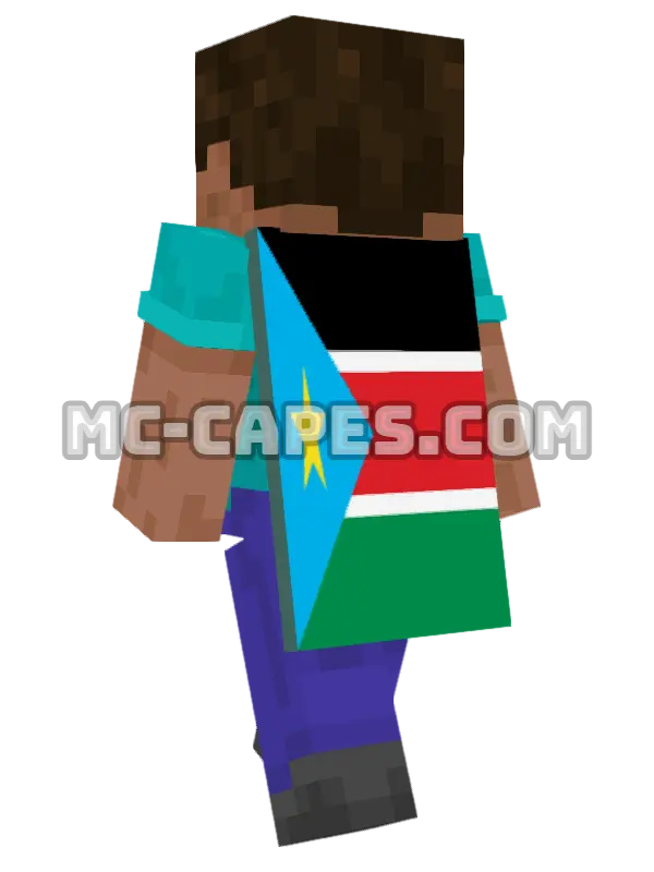 South Sudan Flag Minecraft cape worn on a player, seen from behind