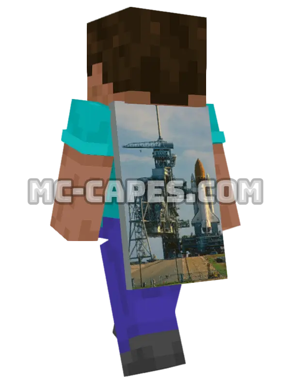 Space Shuttle Launch Minecraft cape worn on a player, seen from behind