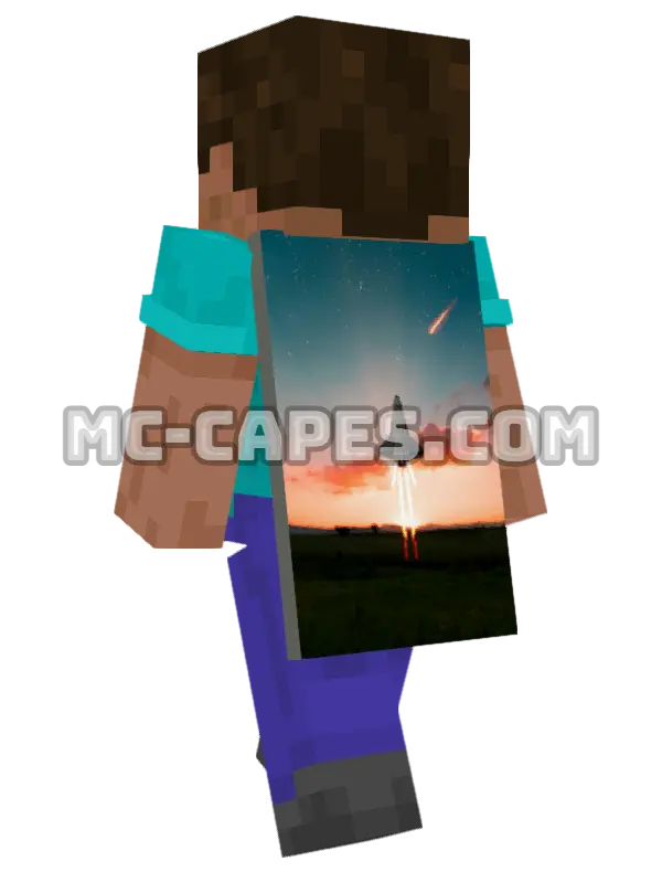 Space Shuttle Launch Minecraft cape worn on a player, seen from behind