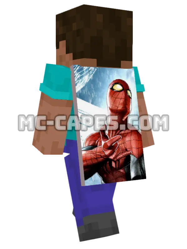 Spider-Man Minecraft cape worn on a player, seen from behind
