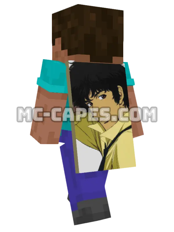 Spike Spiegel Minecraft cape worn on a player, seen from behind