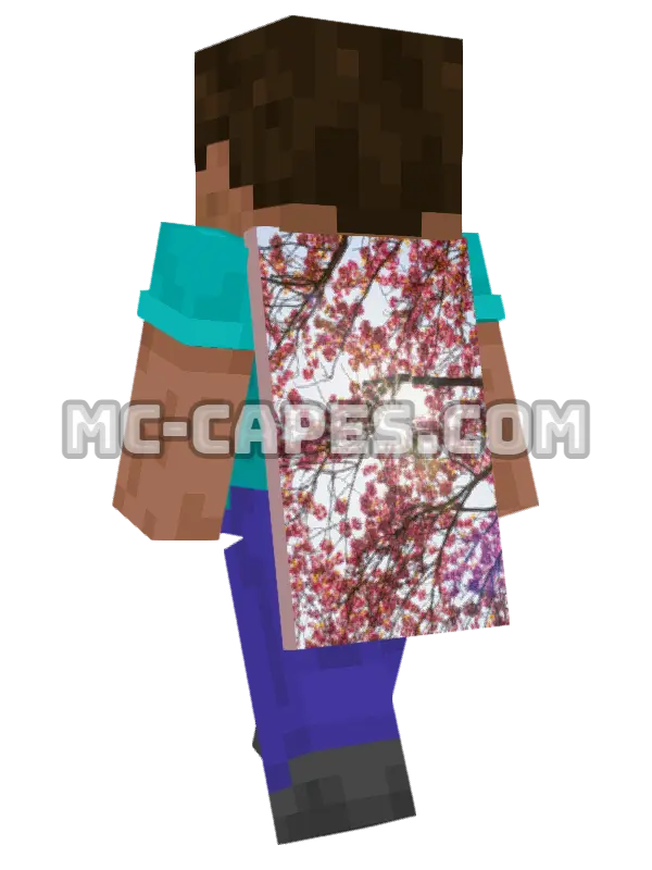 Spring Cherry Blossoms Minecraft cape worn on a player, seen from behind