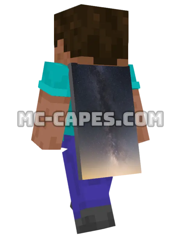 Starry Galaxy Minecraft cape worn on a player, seen from behind