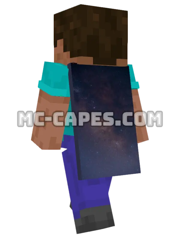 Starry Galaxy Sky Minecraft cape worn on a player, seen from behind