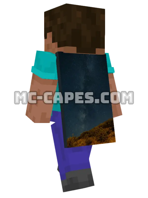Starry Milky Way Minecraft cape worn on a player, seen from behind