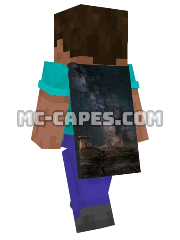 Starry Mountain Minecraft cape worn on a player, seen from behind