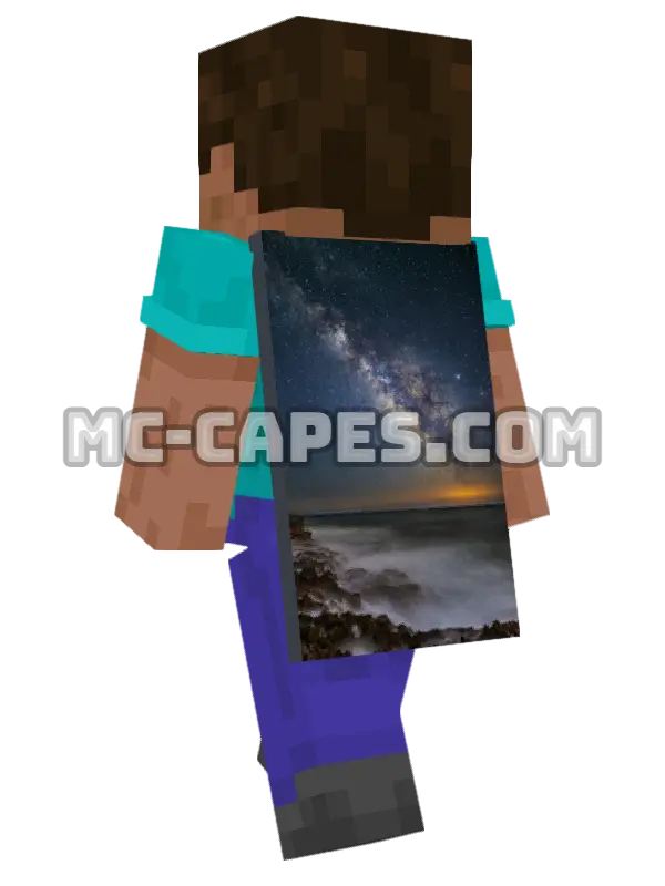 Starry Seashore Minecraft cape worn on a player, seen from behind