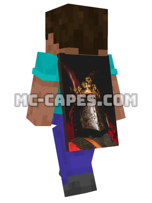 Steel Helmet Minecraft cape worn on a player, seen from behind