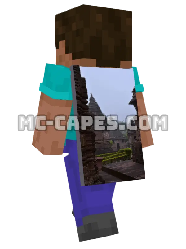 Stone Buildings Minecraft cape worn on a player, seen from behind