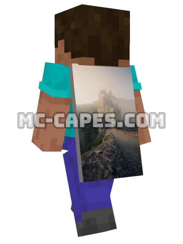 Stone Castle Walkway Minecraft cape worn on a player, seen from behind