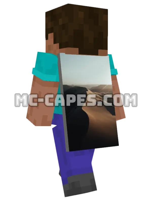 Sunrise Desert Dunes Minecraft cape worn on a player, seen from behind