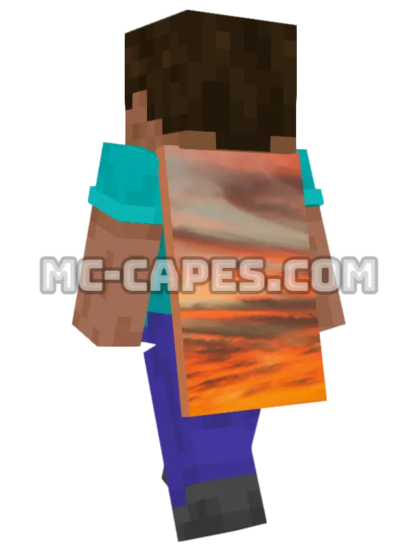 Sunset Clouds Minecraft cape worn on a player, seen from behind