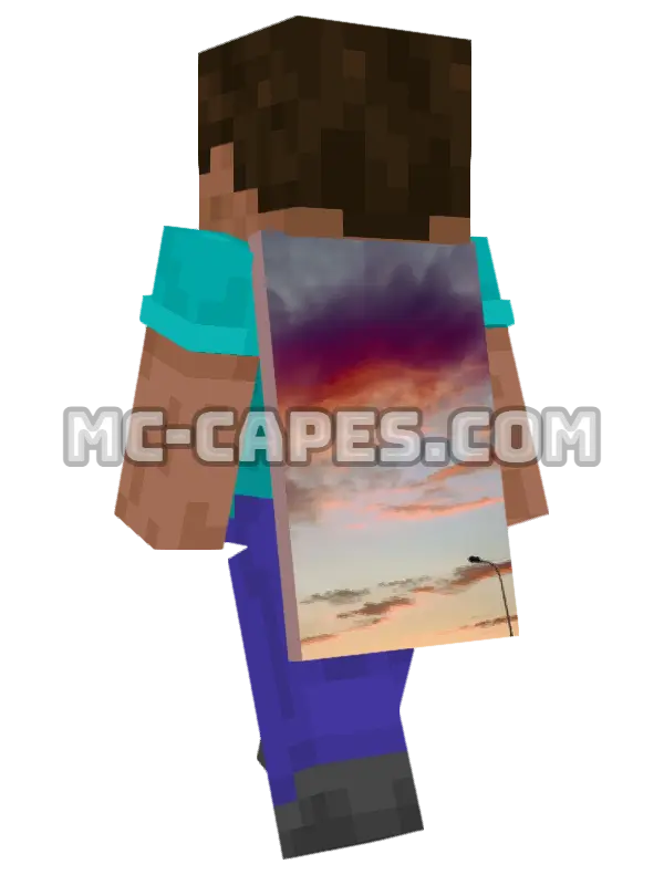 Sunset Clouds Minecraft cape worn on a player, seen from behind