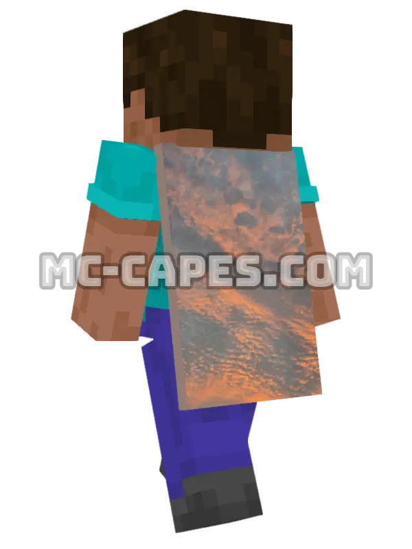 Sunset Clouds Minecraft cape worn on a player, seen from behind