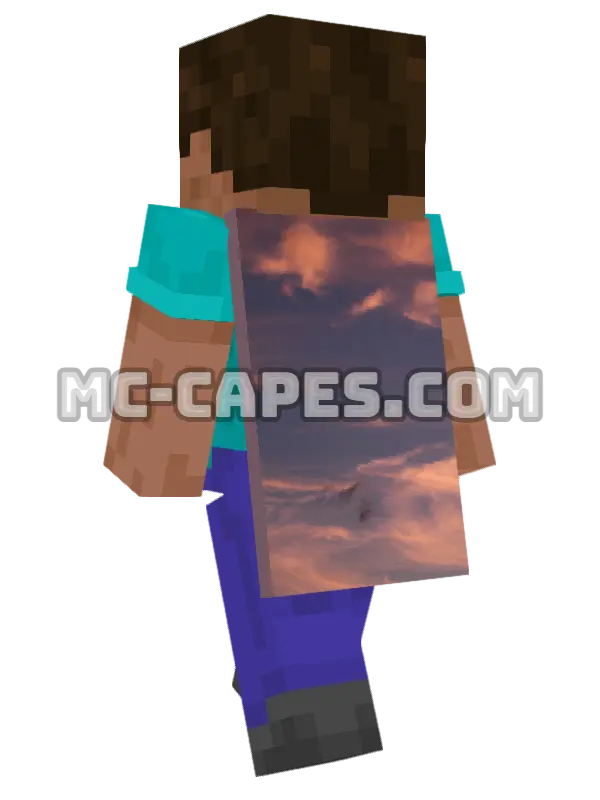 Sunset Clouds Minecraft cape worn on a player, seen from behind