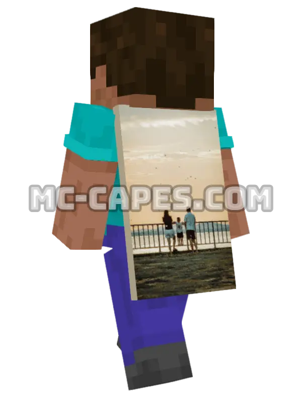 Sunset Lake Minecraft cape worn on a player, seen from behind
