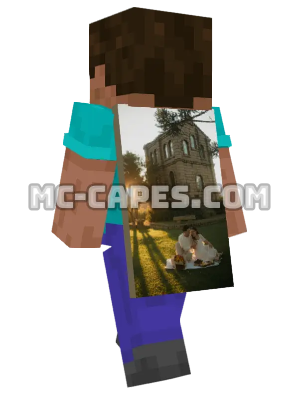 Sunset Picnic Minecraft cape worn on a player, seen from behind
