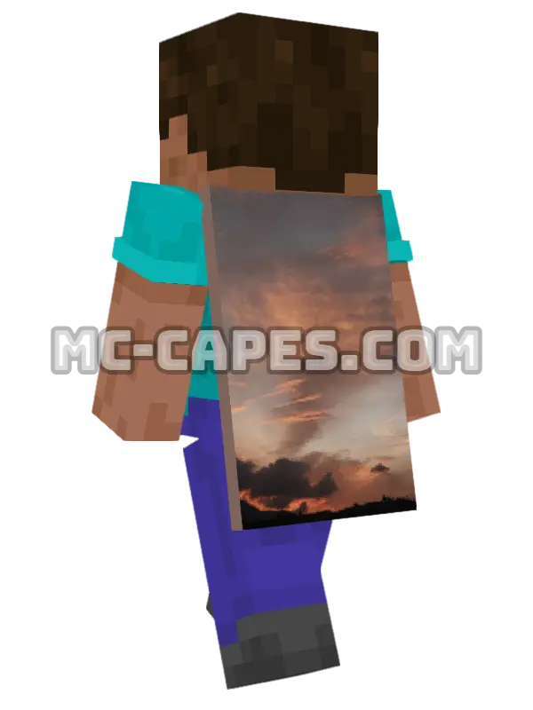 Sunset Sky Minecraft cape worn on a player, seen from behind
