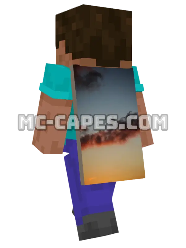 Sunset Sky Clouds Minecraft cape worn on a player, seen from behind