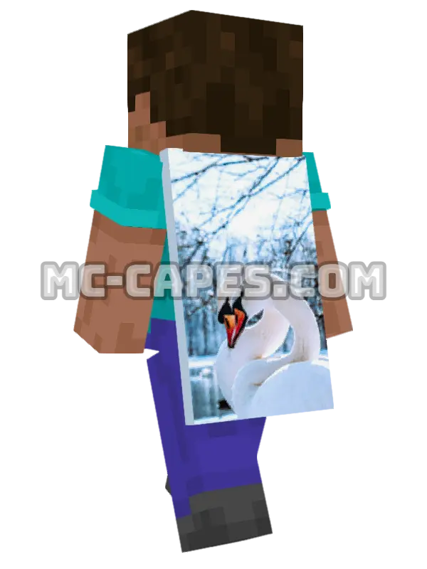 Swan on Snow Minecraft cape worn on a player, seen from behind