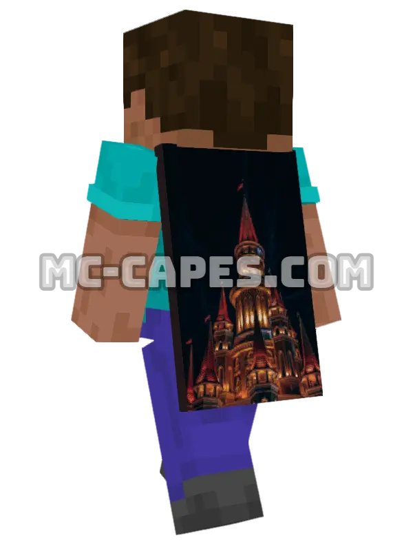 Theme Park Towers Minecraft cape worn on a player, seen from behind